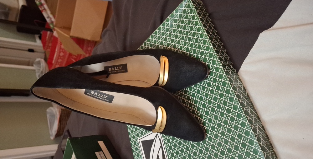 Bally Black Suede Heels with Gold Accent